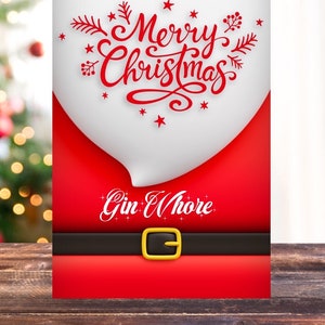 Santa Gin Hoer|grappige kaart|Kerstmis|Kerstkaart|Grappig|Mooie kaart|Kerstmis|Lach|Santa|Onbeleefd|Gin Hoer|Grappig Kerstmis|Kerstman|Gin