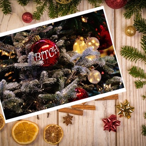 Bauble teef | Xmas | Xmas Card | Merry Christmas | Onbeleefd kerstkaart | Grappige kerstkaart | Belediging | Feestelijke | Teef | Bauble | Tree decoratie | Kerst