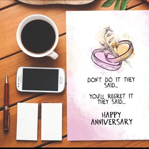 No lo hagas Dijeron que te arrepentirías Dijeron Feliz Aniversario/Tarjeta de Aniversario/Tarjeta de Aniversario Grosera/Tarjeta de Aniversario Divertida/Insulto