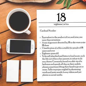 Dictionnaire du 18e anniversaire |18|18| Carte d’anniversaire grossière| Drôle de carte d’anniversaire| Joyeux anniversaire| L’insulte| Insultant| Dictionnaire|