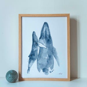 Lámina acuarela ballenas jorobadas A5 y A4