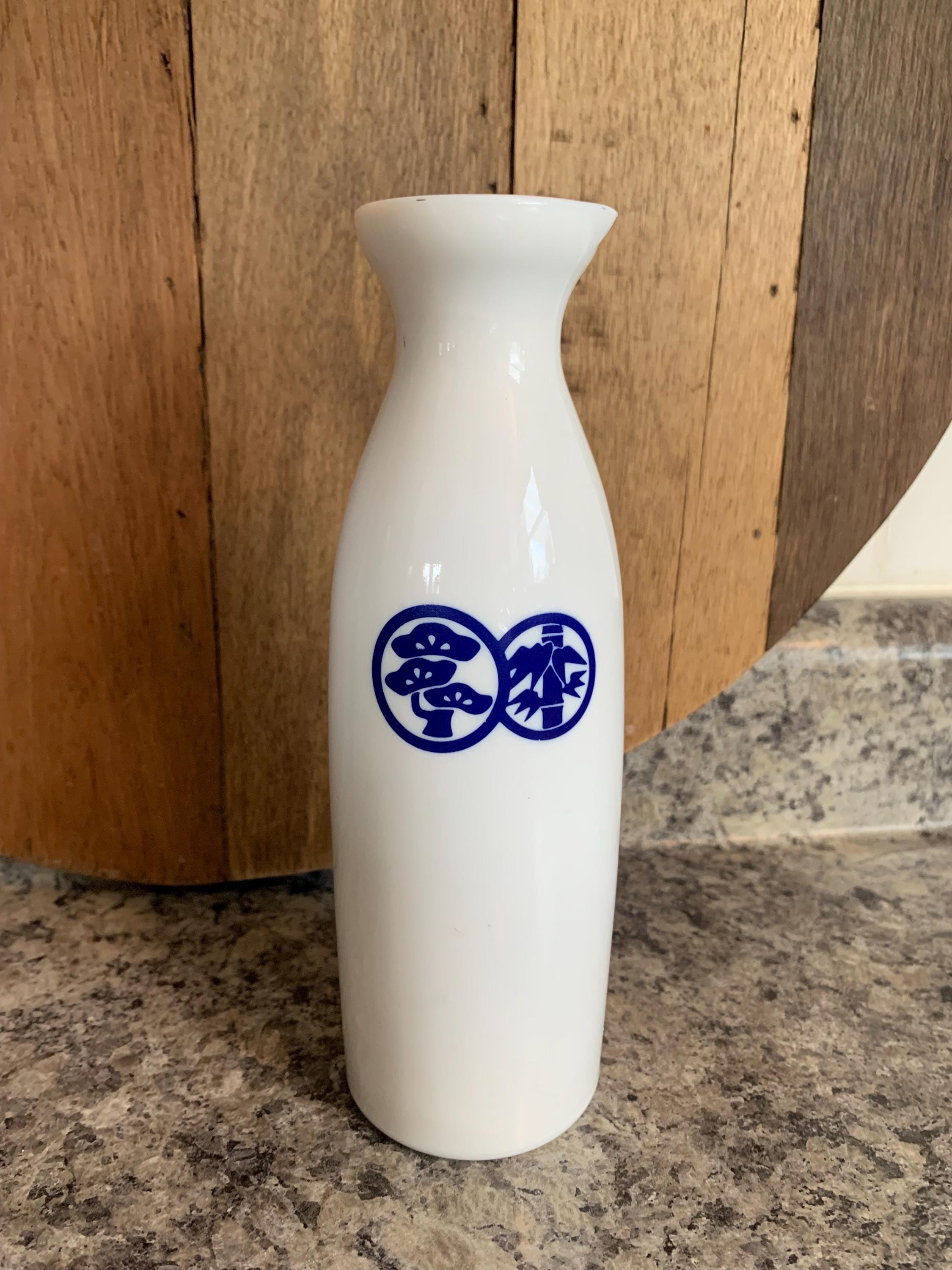 Vintage Asian Sake Decanter White Milkglass Bottle Sho Chiku Bai