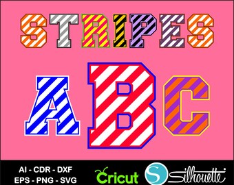Buy 2 get 1 free, Stripes Alphabet font, Ai, CDR, Eps, SVG, Dxf, Png, Stripe Letters, Font svg, Cricut, Silhouette Studio, Stripes pattern