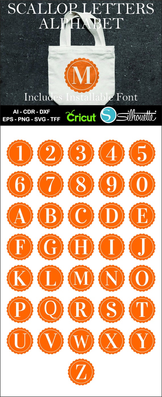 Download Free Buy 2 Get 1 Free Scallop Monogram Alphabet Font Ai Cdr Etsy SVG Cut Files