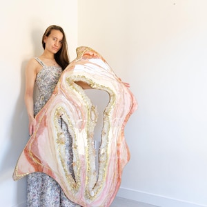Large Geode Art Pink Wall Agate Irregular Shape Crystal Painting