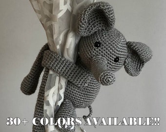 Curtain Tie Backs, Crochet Elephant Tiebacks, Nursery Curtain Tie Backs, Elephant Nursery, Amigurumi, Baby Shower Gift, Nursery Decor