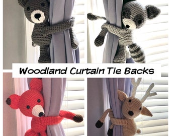 Nursery Curtain Tieback, Nursery Tie Back, Woodland Nursery, Woodland Baby Room, Raccoon Hold Back, Fox Tie Back, Bear Tie Back, Deer Hold