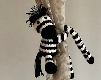 Zebra Tie Backs, Crochet Zebra Tiebacks,  Nursery Curtain Tiebacks, Zebra Amigurumi, Safari Nursery Decor, Baby Shower Gift, Crochet Zebra