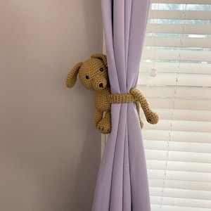 Curtain Tie Backs, Crochet Dog Tiebacks, Nursery Curtain Tie Backs, Puppy, Puppy Nursery, Amigurumi, Baby Shower Gift, Nursery Decor