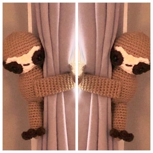 Animal Curtain Tie Backs, Sloth Tie Back, Sloth, Nursery Curtain Tiebacks, Amigurumi Sloth, Crochet Sloth, Nursery Decor, Baby Shower Gift
