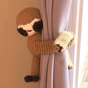 Curtain Tie Backs, Sloth Tie Backs, Sloth, Nursery Curtain Tiebacks, Amigurumi Sloth, Crochet Sloth Tiebacks, Nursery Decor, Baby Shower