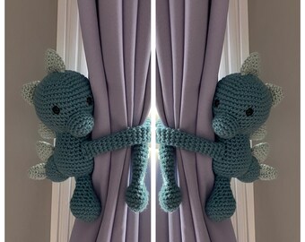 Dinosaur Curtain Tie Backs, Crochet dinosaur Tiebacks, Dinosaur, Dragon, Nursery Curtain Tie Backs, Baby Shower Gift, Nursery Decor