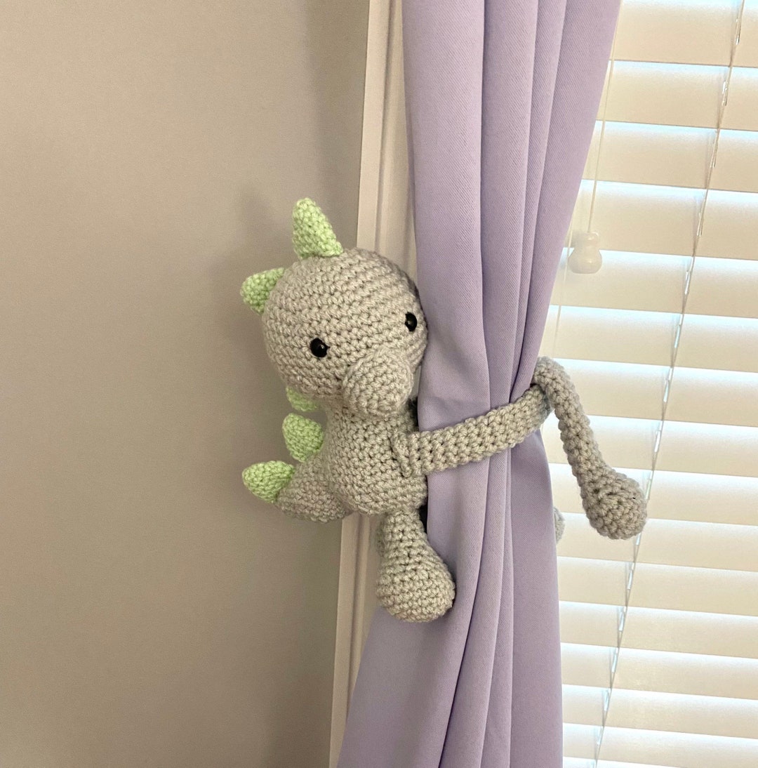 Dinosaur Curtain Tie Backs, Crochet Dinosaur Tiebacks, Dinosaur, Dragon