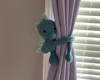 Dinosaur Curtain Tie Backs, Crochet dinosaur Tiebacks, Dinosaur, Dragon, Nursery Curtain Tie Backs, Baby Shower Gift, Nursery Decor