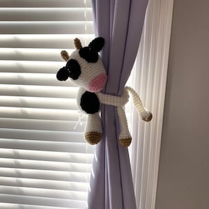 Curtain Tie Backs, Cow Tie Backs, Nursery Curtain Tiebacks, Amigurumi Cow, Crochet Cow Tiebacks, Nursery Decor, Baby Shower Gift, Farm Nurse