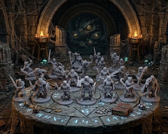 3D Printed Resin Miniatures – 30 Fantasy Figures – D&D Inspired – Unpainted Grey Resin – Tabletop Wargaming