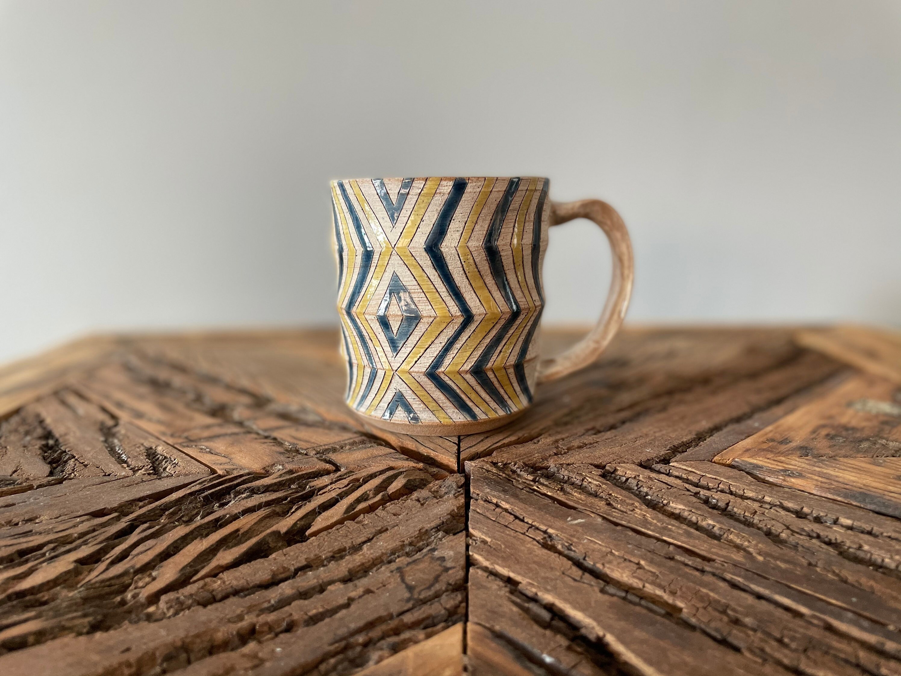Yellow and Blue Zig Zag Mug Pottery Mug Ceramic Mug Etsy