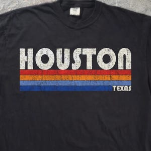 Koszulka Houston Texas Retro Four Bar, koszulka Houston w paski z lat 70., kolor Comfort Colors, farbowana, prezent dla Houston TX