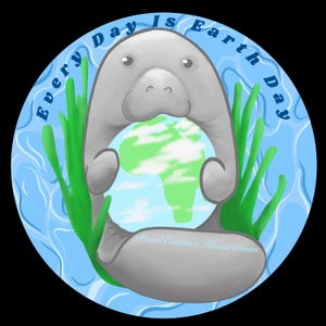 Jeder Tag ist der Tag der Erde | Seekuh | Wasser | Erde | Gras | Wasserfester Aufkleber