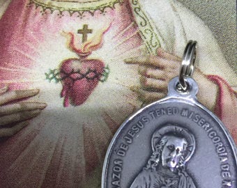 Sacred Heart and Immaculate Heart Pendant in White Bronze