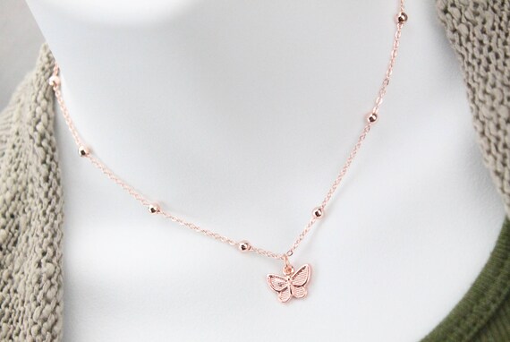 Download Rose Gold Butterfly Necklace Etsy