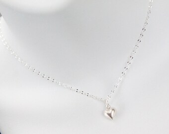 Sterling Silver Puffy Heart Necklace