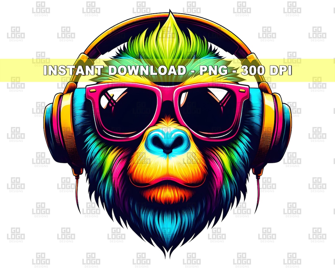 Funny MONKEY DJ PNG, Instant Download, Digital Sublimation File