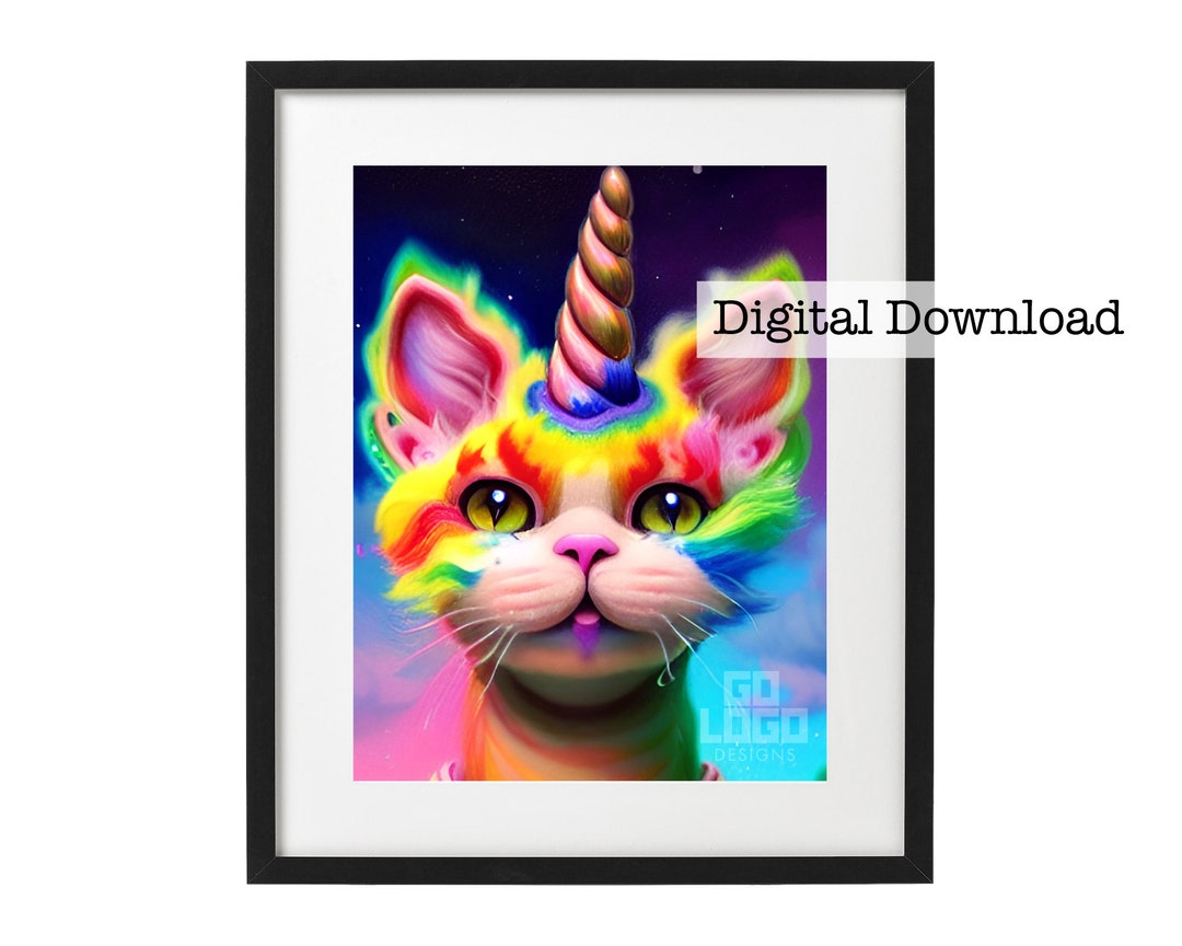 Rainbow Unicorn Kitten Print, Instant Digital Download, Cute Cat Poster