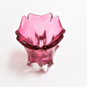 Vintage Sommerso Vase Flower Shape Mid Century Modern Pink on Clear Glass LR Czechoslovakia Bohemian Glass image 3