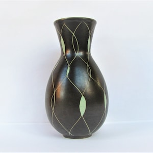 West German Vintage Ceramic Vase by STEULER Decor " Ulla" Brown and Green Form 3906