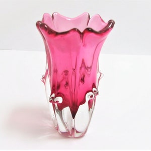 Vintage Sommerso Vase Flower Shape Mid Century Modern Pink on Clear Glass LR Czechoslovakia Bohemian Glass image 2