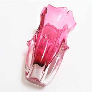 Vintage Sommerso Vase Flower Shape Mid Century Modern Pink on Clear Glass LR Czechoslovakia Bohemian Glass image 5