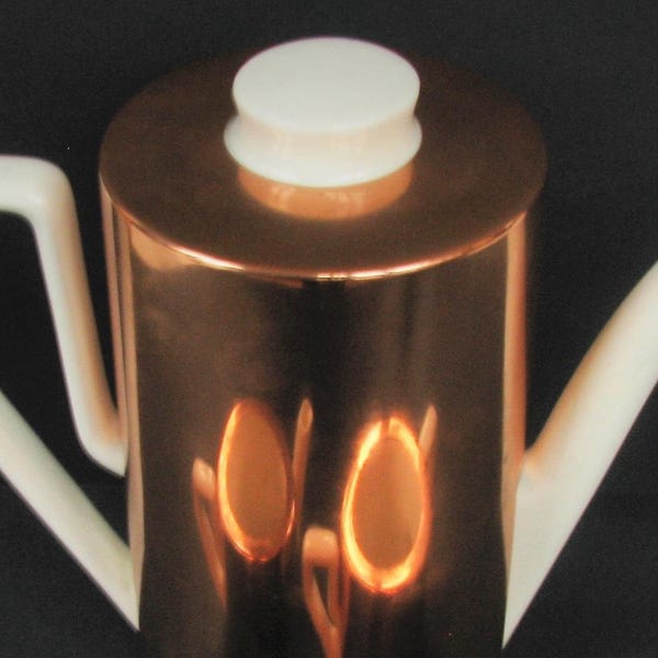 WAKU West German Vintage Porcelain Coffee or Tea Pot, with Insulated / Copper Metallic Thermos Cover