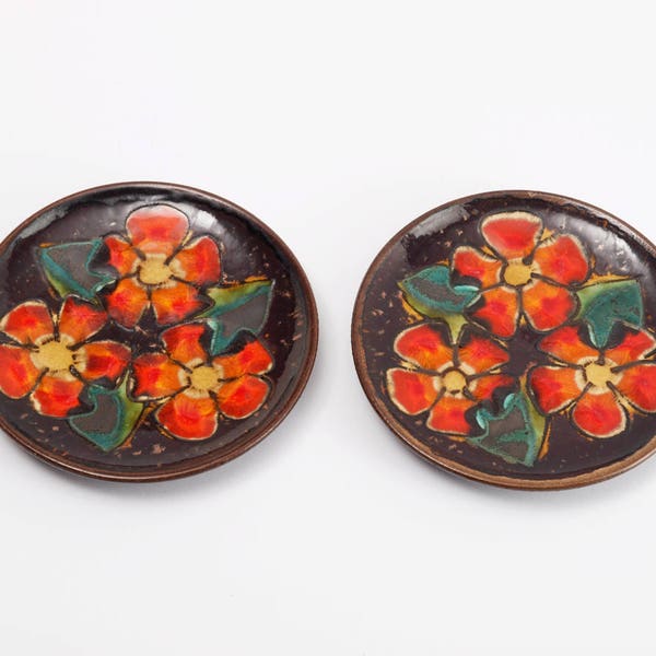 2 x Ruscha Wandteller mit Blumen Dekor West German Vintage Fat Lava Form 717 1