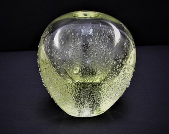 Vintage Boho Citrin Glas Vase oder Kerzenhalter von Miloslav Klinger für Zelezny Brod ZBS SKLO Czech Mid Century Art Glass