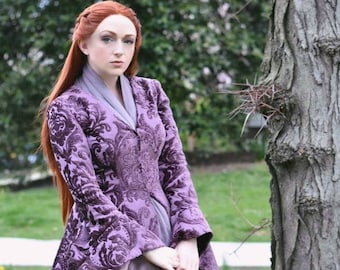 Inspired by Sansa Stark: plum-colored dress, skirt, and custom-made lavender scarf!