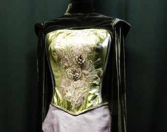 READY TO SHIP!! Medieval dress made from silk and real leather for wedding, ball, ren faire