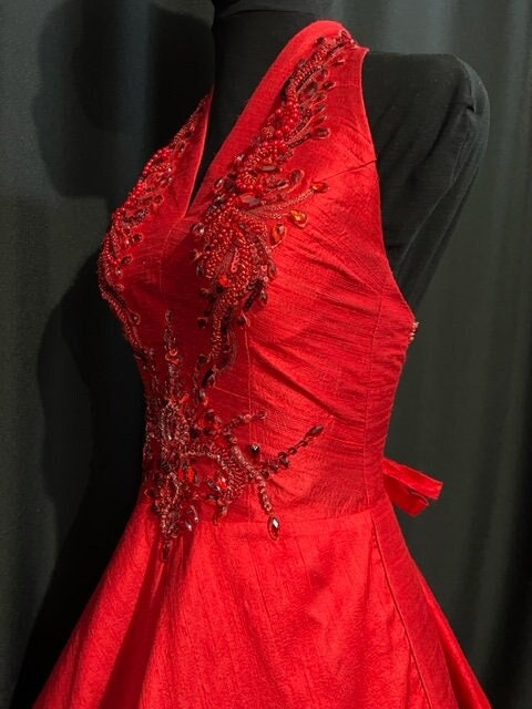 Rhinestone Strap Backless Dress Red - Luxe Party Dresses and Luxe