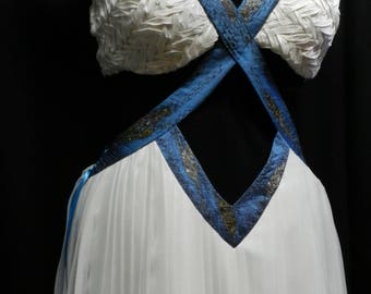 daenerys blue and white dress The Perfect Mix! Inspired by Daenerys, Blue Dress / White Pleated Skirt With Dragon Scale Embroidery, Silk. Made to Measure!