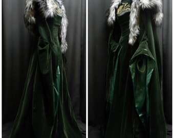 Inspired by Sansa Stark Green Velvet Dress Embroidered Wolf