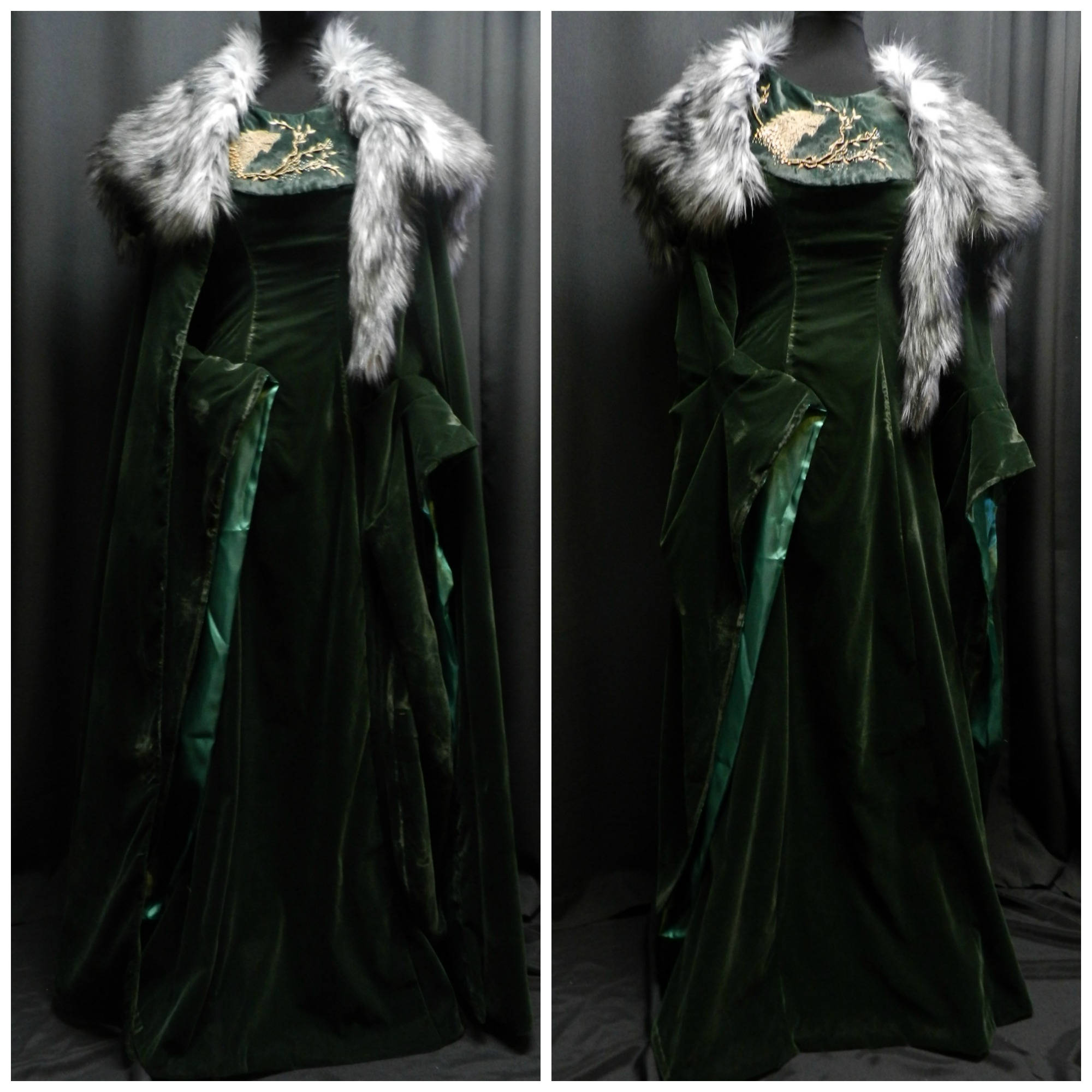 Inspired by Sansa Stark Green Velvet Dress , Embroidered Wolf, Shoulder's  Fur and Cloak Season 6 Game of Thrones Custom Made to Your Size! - Etsy
