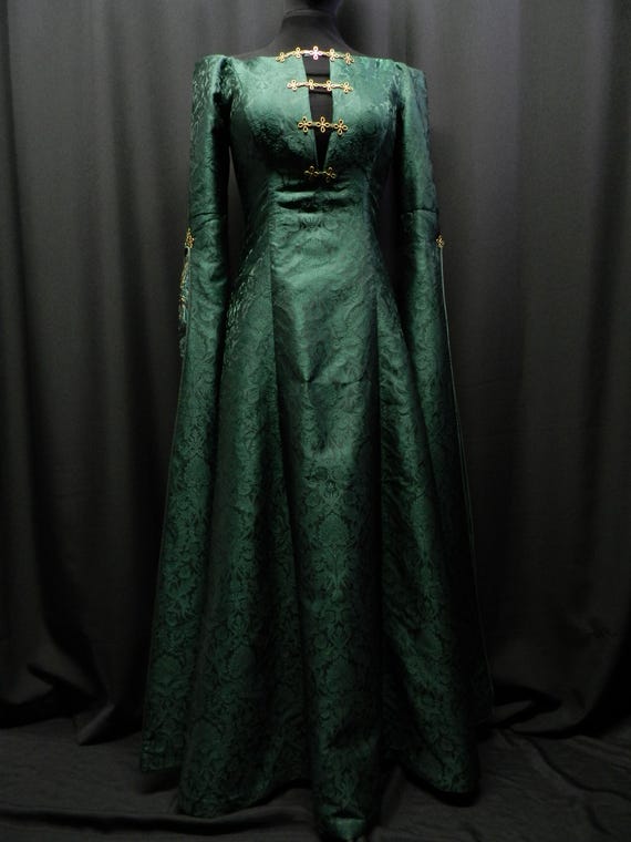 slim fit dress slacks TV House of the Dragon Alicent Hightower Women Green Dress With Veil C –  TrendsinCosplay main image 1
