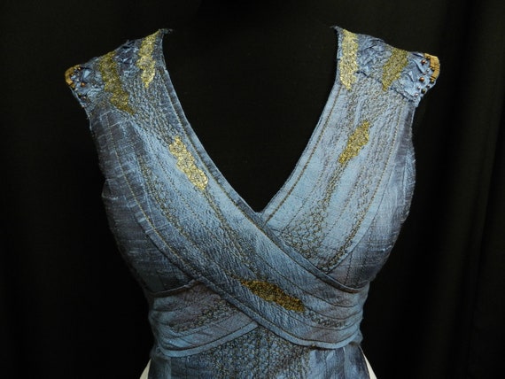 daenerys blue and gold dress The Perfect Mix! Inspired by Daenerys, Blue Dress / White Pleated Skirt  With Dragon Scale Embroidery, Silk. Made to Measure!