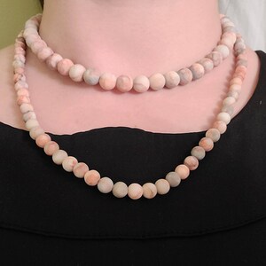 Natural stone light pink, grey and white classic chic necklace