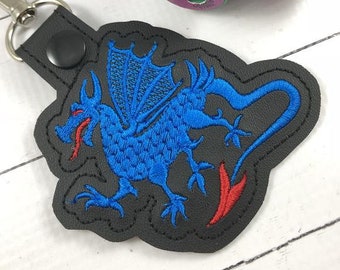 Dragon Snap Tab Embroidery Design: ITH Key Fob, Backpack Tag (4x4)