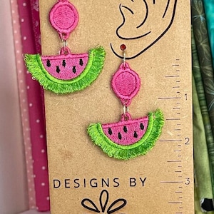 Watermelon Freestanding Lace Fringe Earrings embroidery design FSL Digital Download Machine Embroidery Designs In the Hoop DBB image 1
