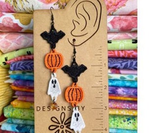 Pendientes de encaje independientes de otoño: murciélago, fantasma, calabaza (descarga digital)