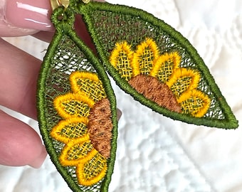 Sonnenblume Wedge Ohrringe Design - Stickdatei für die Maschinenstickerei