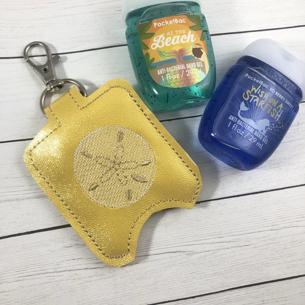 Sand Dollar Beach Theme Hand Sanitizer Holder snap tab IN THE HOOP Embroidery Project