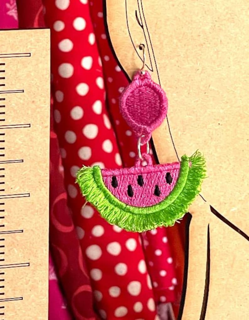 Watermelon Freestanding Lace Fringe Earrings embroidery design FSL Digital Download Machine Embroidery Designs In the Hoop DBB image 5